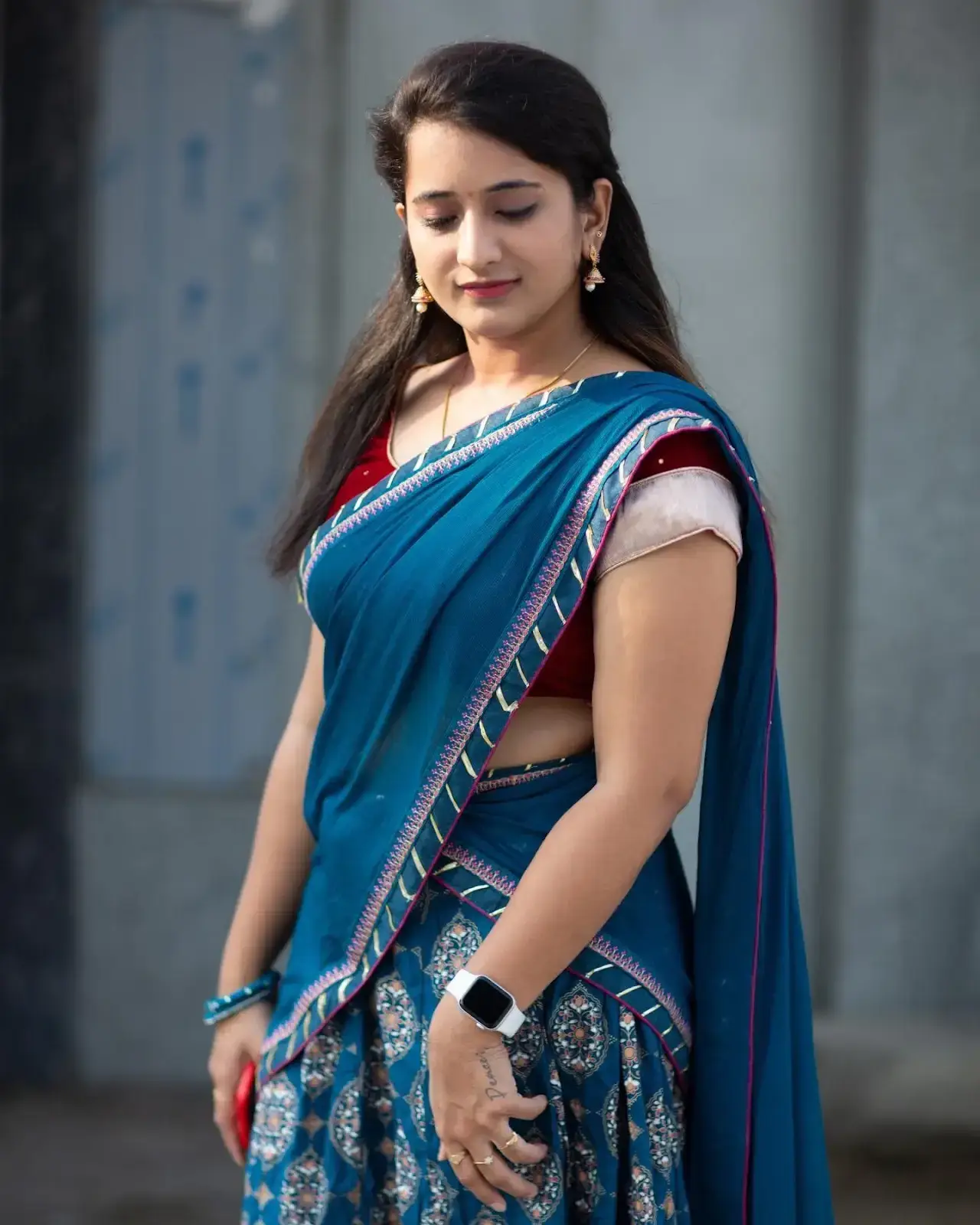 YouTube Film Actress Viraajita in Blue Lehenga Choli